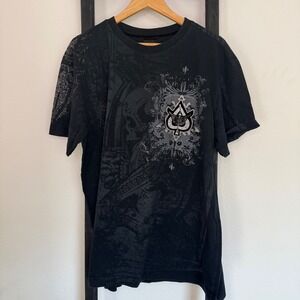 Mens Black Ace Skull Raw Blue Graphic T Shirt Lord Raiser Rhinestone Embellished